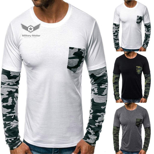  Military Matter Winter Men Solid Color Stitching Camouflage Round Neck Casual shirt | The Best CS Tactical Clothing Store