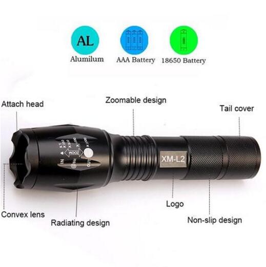  Military Matter led Zoom Flashlight Torch Tactical 5000 Lumens Led High Power Flashlights AAA or 18650 battery kit | The Best CS Tactical Clothing Store